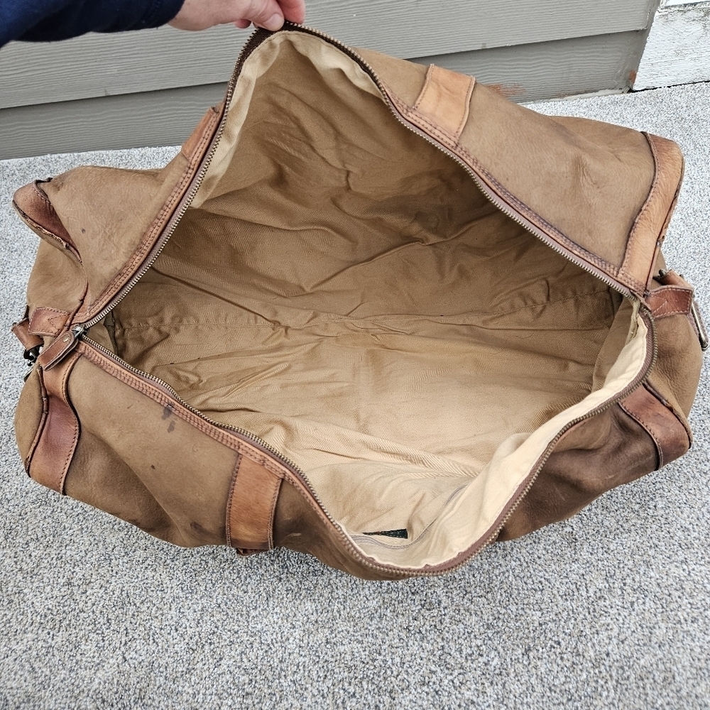 Vintage J CREW Oarsman Rugged Leather Weekender Bag Large Travel Duffle Worn - Picture 15 of 16